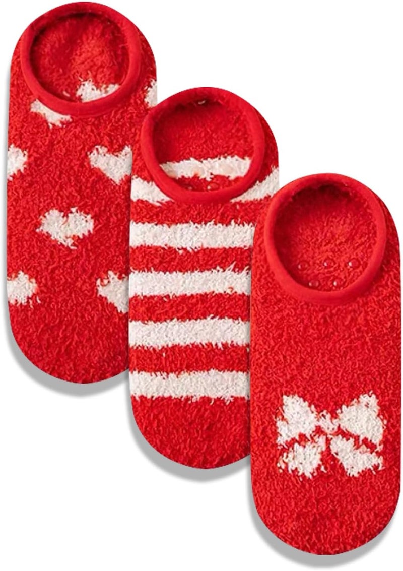 AmazingStone 3Pairs Cozy Winter Fuzzy Socks for Women With Grip Anti-Slip Fluffy Plush House Warm Ankle Socks - Image 1